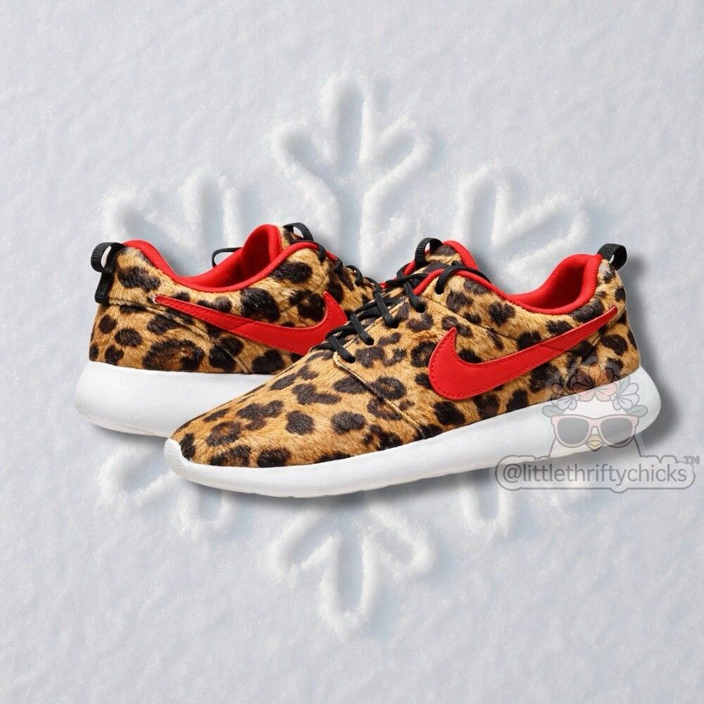 Nike RARE Roshe Run REAL Pony Hair Leopard Red Swoosh Sneakers Women’s 7.5